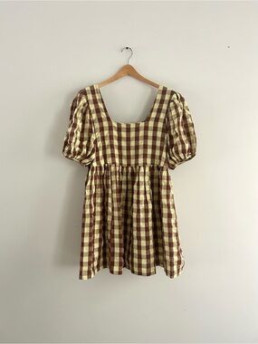 NWOT COLLUSION gingham puff sleeve babydoll dress US 6